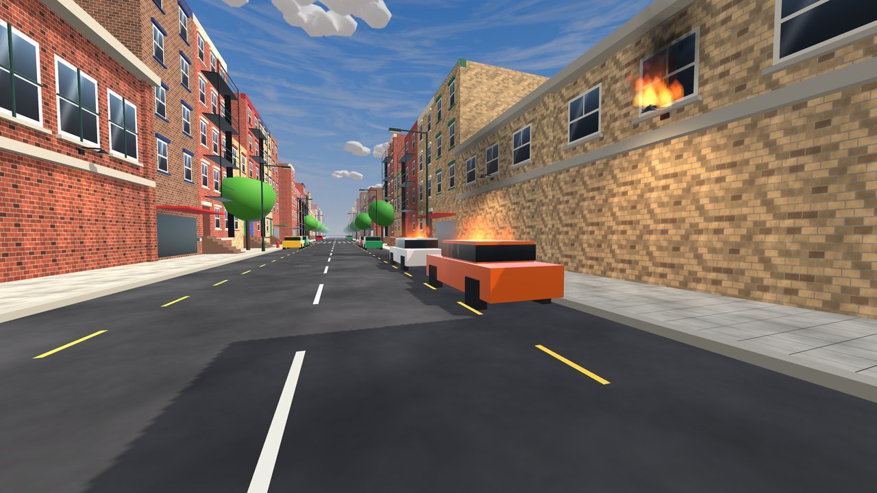 Cars and windows on fire on the street